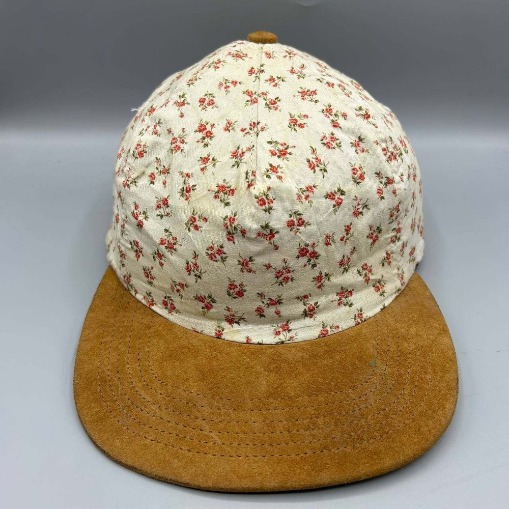Vintage Only Hat Men Brown Green Floral Flowers Suede Brim Strap Back Cap